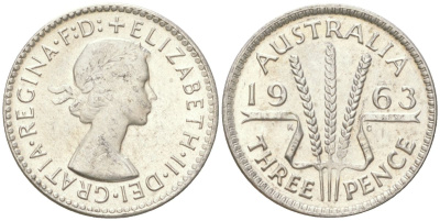 Австралия 3 пенса 1963 Елизавета II (1952-2022) KM 57 серебро 4623-127