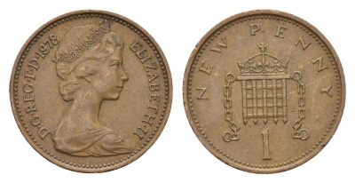 Великобритания 1 пенни 1978 Елизавета II (1952-2022) KM 915, Spink 4237 (B1) бронза 4697-947