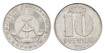 ГДР 10 пфеннигов 1970 A KM 10 алюминий 4685-1268