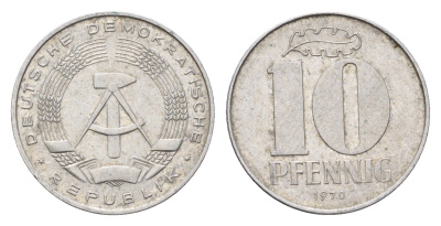 ГДР 10 пфеннигов 1970 A KM 10 алюминий 4685-1268