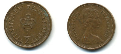 Великобритания 1/2 пенни 1971 Елизавета II (1952-2022) КМ 914, Spink 4239 бронза 4110-1627
