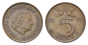 Нидерланды 5 центов 1977 Юлиана (1948-1980) KM 181 бронза 4685-131