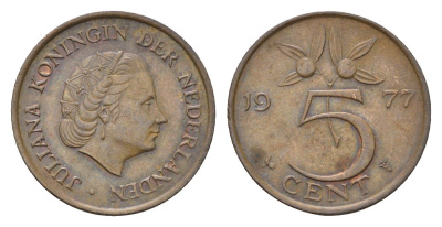 Нидерланды 5 центов 1977 Юлиана (1948-1980) KM 181 бронза 4685-131