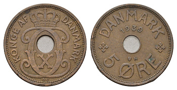 Дания 5 эре 1939 N, Кристиан X (1912-1947) KM 828 бронза 4700-847