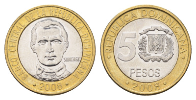 Доминиканская Республика (Доминикана) 5 песо 2008 KM 89 биметалл UNC 4693-112