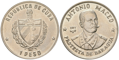 Куба 1 песо 1977 Антонио Масео (1845-1896) KM 189 медно-никель UNC 4165-314