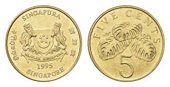 Сингапур 5 центов 1995 KM 99 алюминиевая бронза UNC 4532-1057