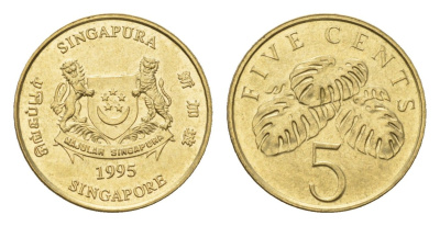 Сингапур 5 центов 1995 KM 99 алюминиевая бронза UNC 4532-1057