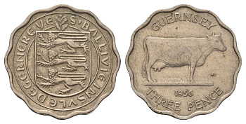 Гернси 3 пенса 1956 год-тип KM 17 медно-никель 4682-469