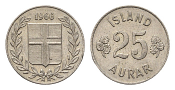 Исландия 25 эйре 1966 KM 11 медно-никель 4696-344