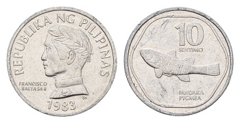 Филиппины 10 сентимо 1983 FAO, ошибка - PYGMEA KM 240 алюминий 4549-515