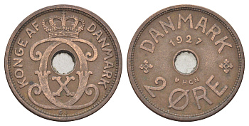 Дания 2 эре 1927 NCH, Кристиан X (1912-1947) KM 827 бронза 4701-647