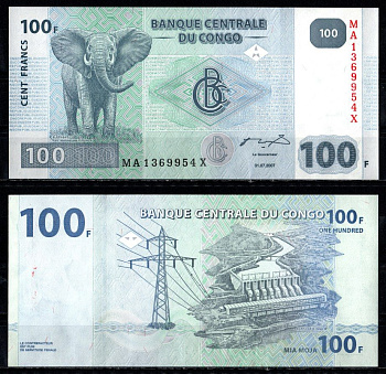 ДР Конго 100 франков 2007 Pick 98 a бумага UNC (пресс) 7199-5-2
