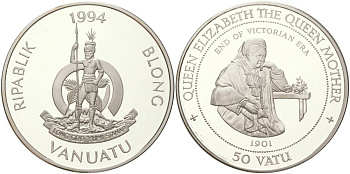 Вануату 50 вату 1994 конец викторианской эры - 1901 KM 22 серебро PROOF 11-095-15