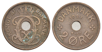 Дания 2 эре 1927 NCH, Кристиан X (1912-1947) KM 827 бронза 4701-639