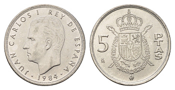 Испания 5 песет 1984 M, Хуан Карлос I (1975-2014) KM 823 медно-никель UNC 4633-432