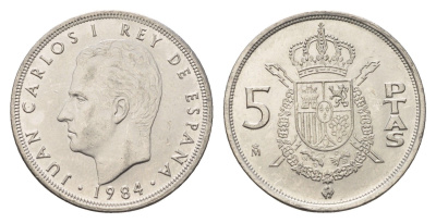 Испания 5 песет 1984 M, Хуан Карлос I (1975-2014) KM 823 медно-никель UNC 4633-432