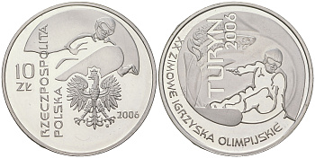 Польша 10 злотых 2006 MW, XX зимние Олимпийские игры в Туриние, сноуборд KM 555 серебро PROOF 00-00
