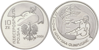 Польша 10 злотых 2006 MW, XX зимние Олимпийские игры в Туриние, сноуборд KM 555 серебро PROOF 00-00
