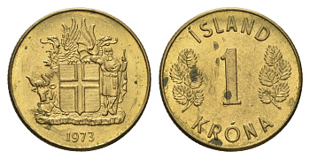 Исландия 1 крона 1973 KM 12a никель латунь UNC 4691-457