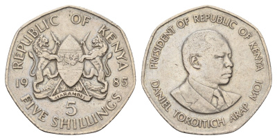 Кения 5 шиллингов 1985 Дэниэл арап Мои KM 23 медно-никель 4526-816