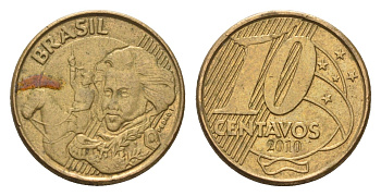 Бразилия 10 сентаво 2010 KM 649 сталь плакированная латунью 4689-112