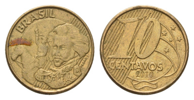 Бразилия 10 сентаво 2010 KM 649 сталь плакированная латунью 4689-112