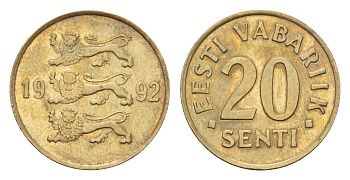 Эстония 20 сентов 1992 KM 23 латунь 4685-635
