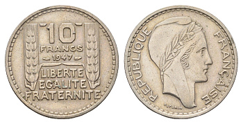 Франция 10 франков 1947 KM 908.1, Le Franc 361.4 медно-никель 4606-345