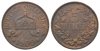 Германская Восточная Африка 5 геллеров 1909 J KM 11 бронза 1528-1014