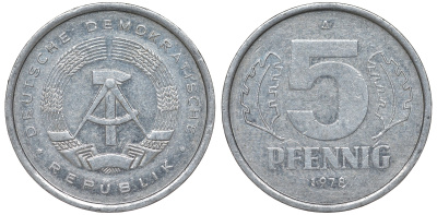 ГДР 5 ПФЕННИГОВ 1978 А алюминий 62-343
