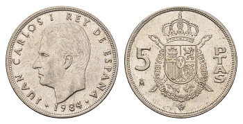 Испания 5 песет 1984 M, Хуан Карлос I (1975-2014) KM 823 медно-никель 4633-415