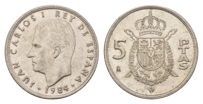 Испания 5 песет 1984 M, Хуан Карлос I (1975-2014) KM 823 медно-никель 4633-415