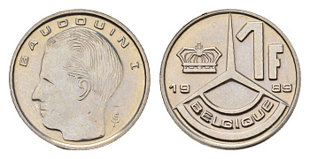 Бельгия 1 франк 1989 Belgique, Бодуэн I (1951-1993) KM 170 железо плакированное никелем UNC 116-112