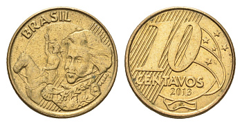 Бразилия 10 сентаво 2013 KM 649 сталь плакированная латунью 4689-115