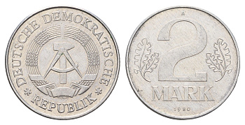 ГДР 2 марки 1980 A, редкий год KM 48 алюминий 4616-357