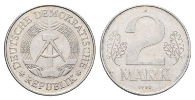 ГДР 2 марки 1980 A, редкий год KM 48 алюминий 4616-357