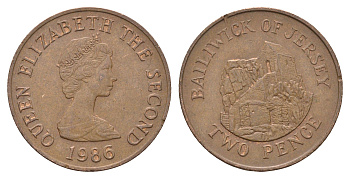 Джерси 2 пенса 1986 Елизавета II (1952-2022), Сент-Хелиер KM 55 бронза 4595-922