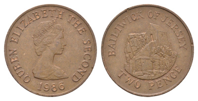 Джерси 2 пенса 1986 Елизавета II (1952-2022), Сент-Хелиер KM 55 бронза 4595-922