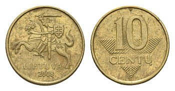 Литва 10 центов (сентов) 2008 KM 106 никель латунь 4689-1129