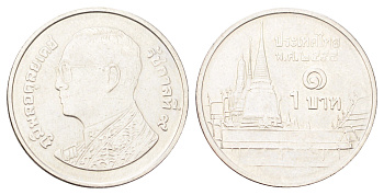 Таиланд 1 бат 2012 BE 2555, Рама IX (1946-2016), королевский дворец Y 443 сталь плакированная никелем UNC 4701-359