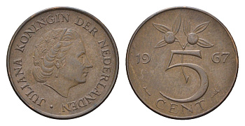 Нидерланды 5 центов 1967 Юлиана (1948-1980) KM 181 бронза 4685-127