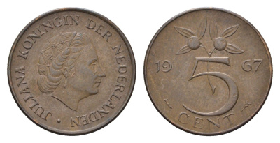 Нидерланды 5 центов 1967 Юлиана (1948-1980) KM 181 бронза 4685-127
