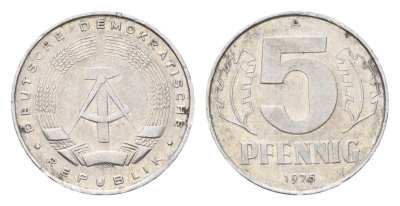 ГДР 5 пфеннигов 1975 A KM 9.1 алюминий 4685-1264