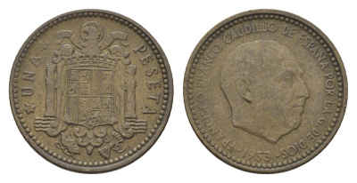 Испания 1 песета 1953 Франсиско Франко (1939-1975) KM 775 алюминиевая бронза 4684-1044