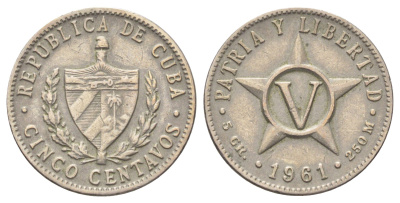 Куба 5 сентаво 1961 KM 11.3 медно-никель 4697-1142
