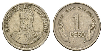 Колумбия 1 песо 1974 Симон Боливар KM 258 медно-никель 4141-646