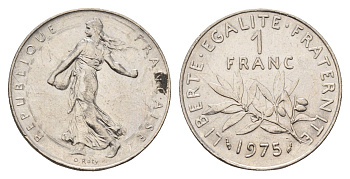 Франция 1 франк 1975 сеятель KM 925 никель 4641-1253