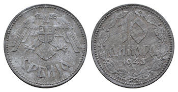 Сербия 10 динаров 1943 год-тип KM 33 цинк 4688-725