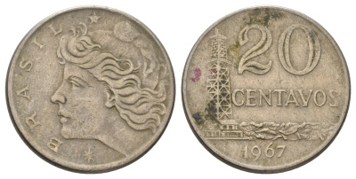 Бразилия 20 сентаво 1967 KM 579.1 медно-никель 4159-441